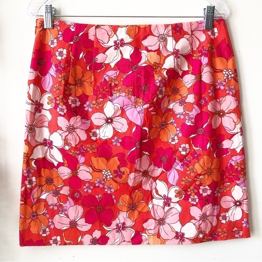 Talbots Tossed Flowers Canvas A-Line Skirt Bright Colorful Pink Orange 8 PETITE - Picture 3 of 13